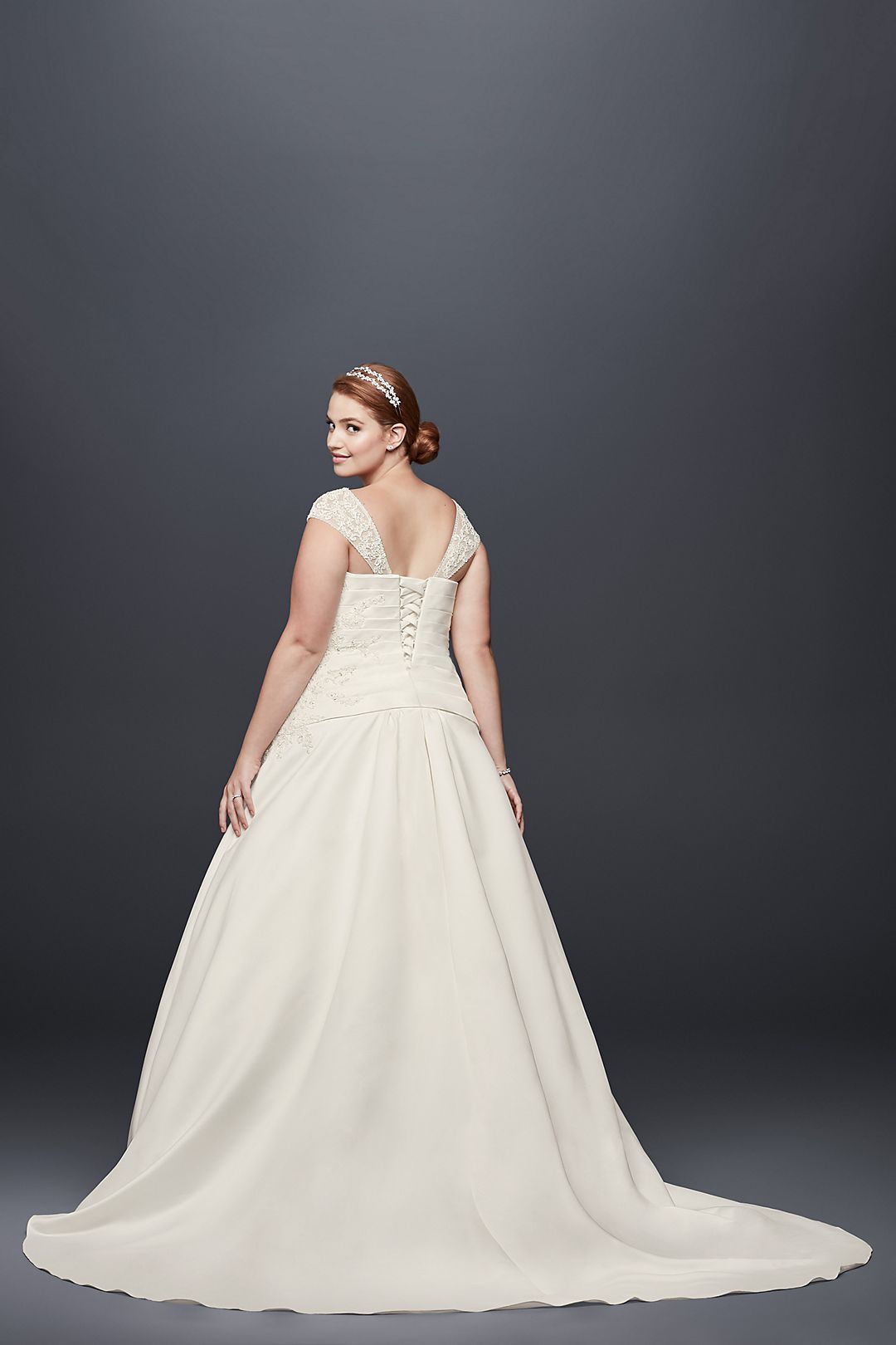 Appliqued Satin Cap Plus Size Wedding Dress | David's Bridal