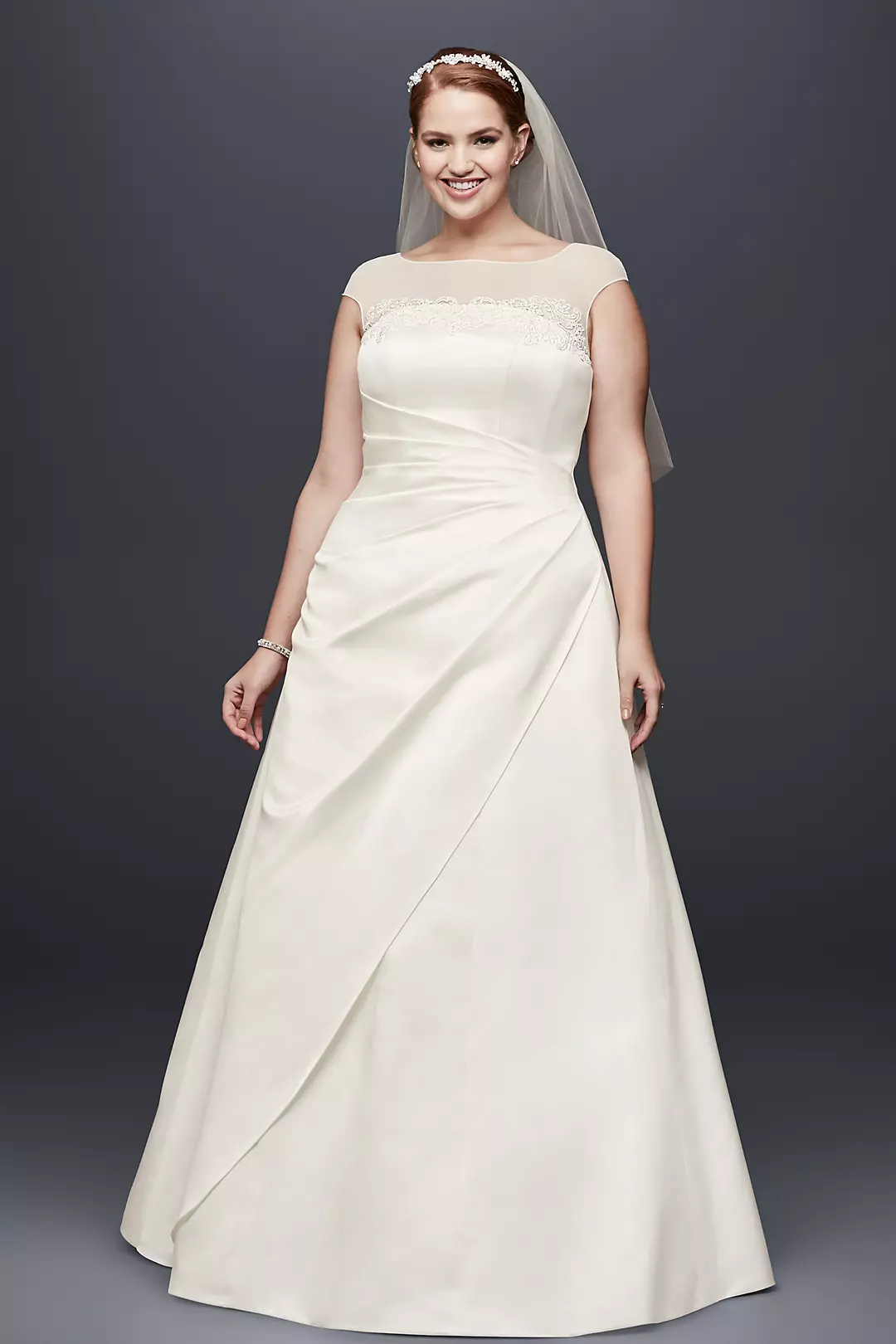 Illusion Side-Draped Satin Plus Size Wedding Dress Image