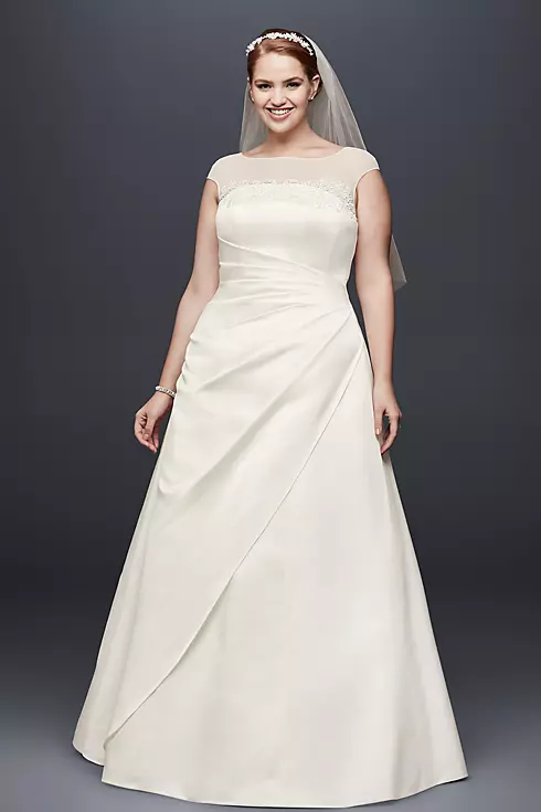 Illusion Side-Draped Satin Plus Size Wedding Dress Image 1