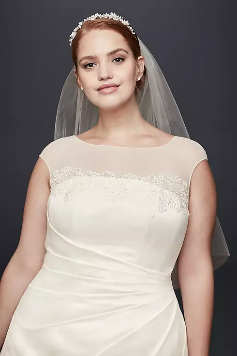 Illusion Side-Draped Satin Plus Size Wedding Dress Image 3