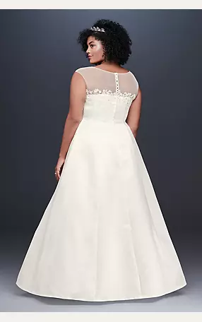 Illusion Neck Ruched Satin Plus Size Wedding Dress Image 2