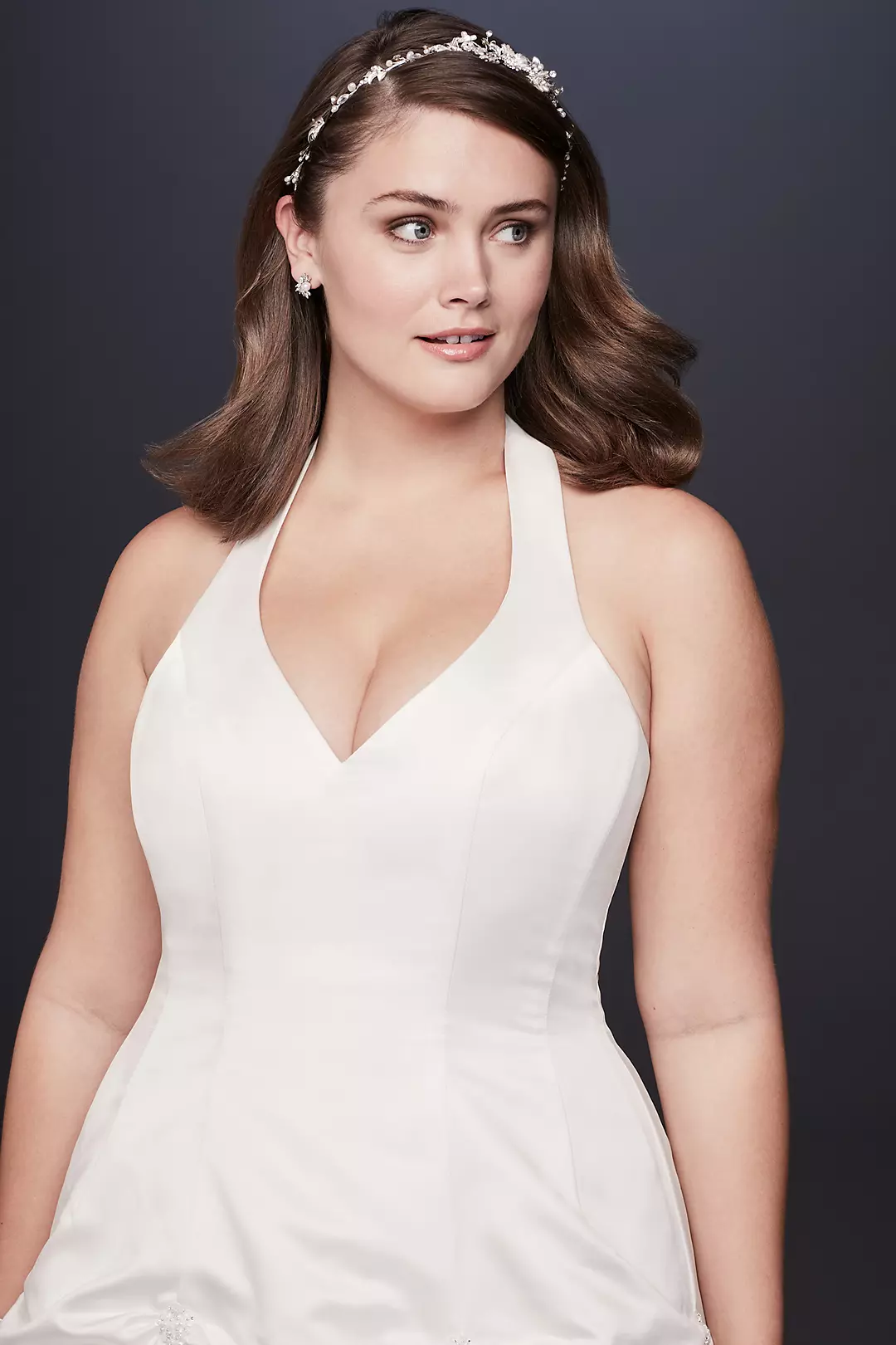 Satin Halter Plus Size A-Line Gown with Pick-Ups Image 3
