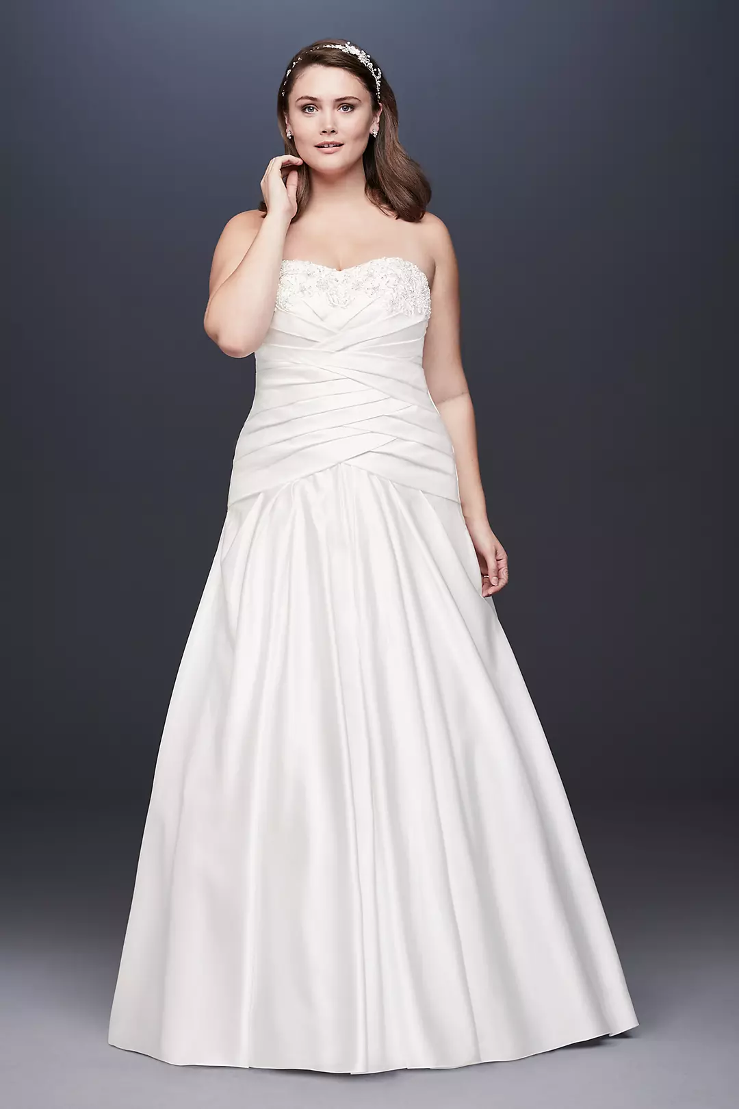 Strapless Pleated A-Line Drop Waist Wedding Dress Image