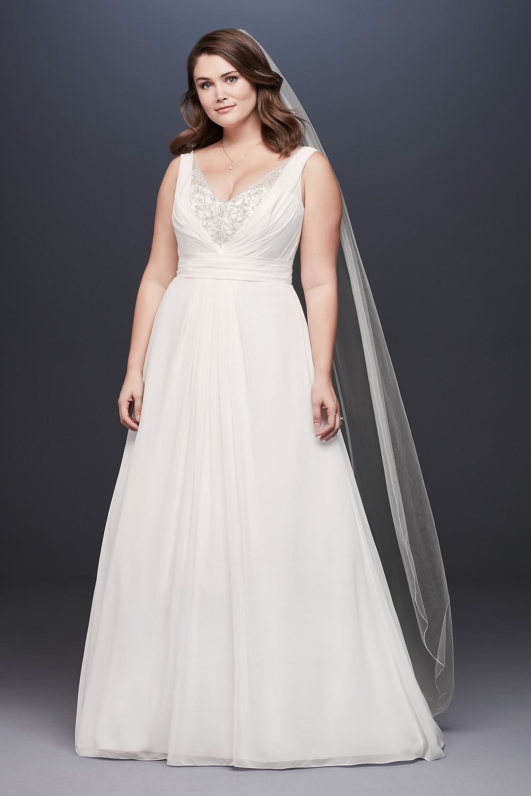 Chiffon V-Neck Tank Wedding Dress with Beading Image 1