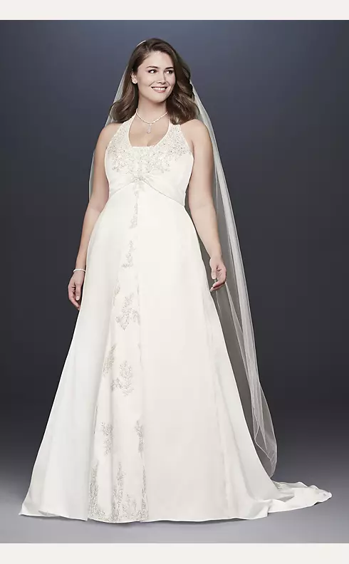 Embroidered Lace Satin Plus Size Wedding Dress Image 1