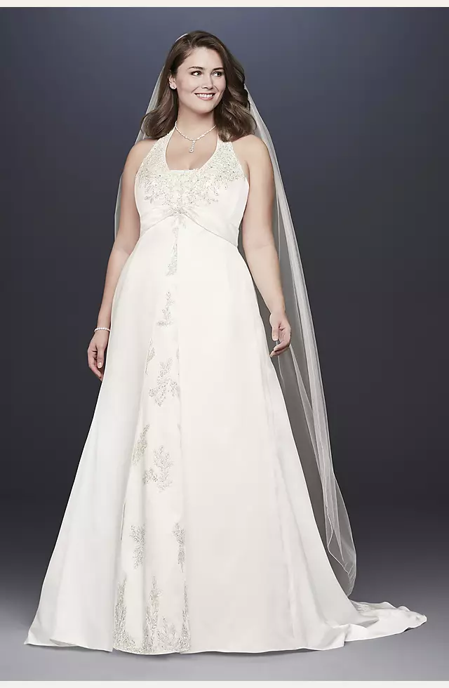 Embroidered Lace Satin Plus Size Wedding Dress Image