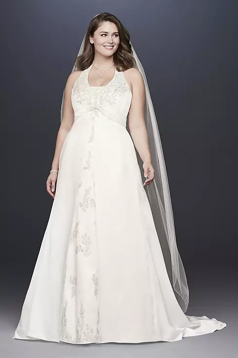 Embroidered Lace Satin Plus Size Wedding Dress Image 1