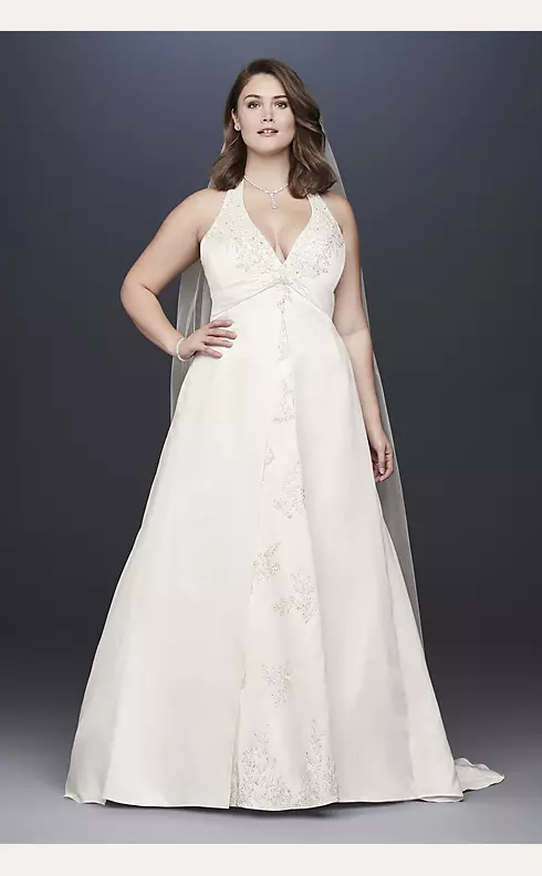 Embroidered Lace Satin Plus Size Wedding Dress Image 2