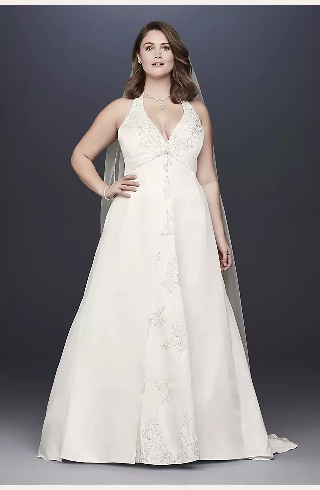 Embroidered Lace Satin Plus Size Wedding Dress Image 2