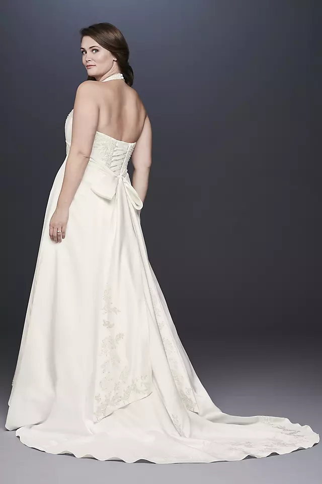 Embroidered Lace Satin Plus Size Wedding Dress Image 3