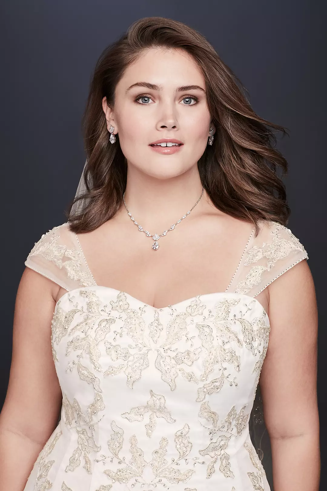 Metallic Lace Applique Plus Size Wedding Dress Image 3
