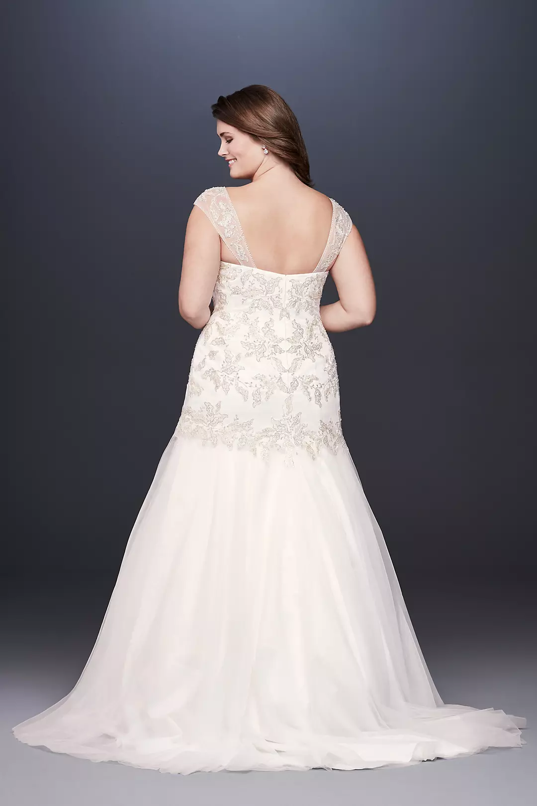Metallic Lace Applique Plus Size Wedding Dress Image 2