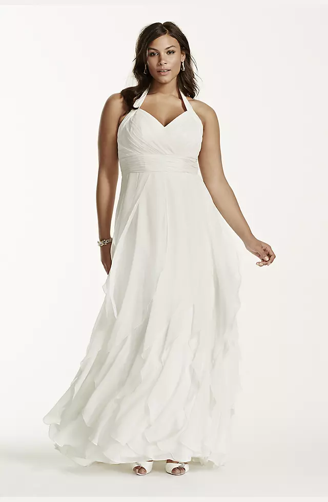 Chiffon Halter Ruffled Plus Size Wedding Dress Image