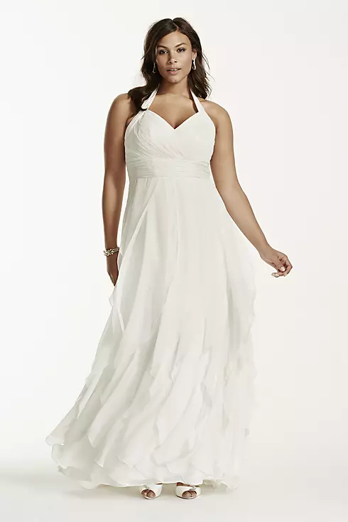 Chiffon Halter Ruffled Plus Size Wedding Dress Image 1