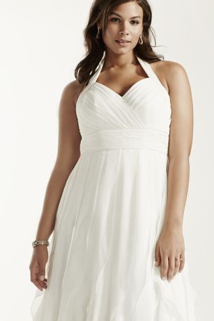 Chiffon Halter Ruffled Plus Size Wedding Dress | David's Bridal