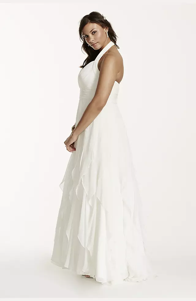 Chiffon Halter Ruffled Plus Size Wedding Dress Image 2