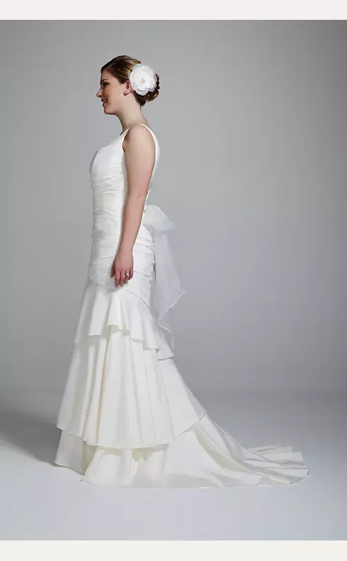Taffeta Scoop Neck Ruched Bridal Gown with Tiering Image 3
