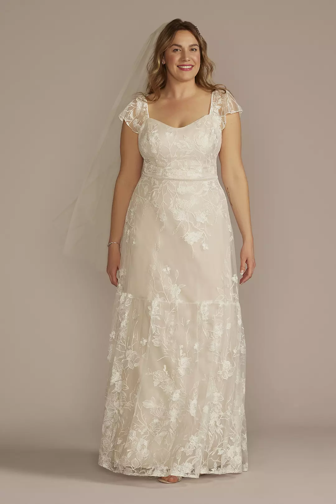 Recycled Lace Illusion Cap Sleeve Wedding Dress Image