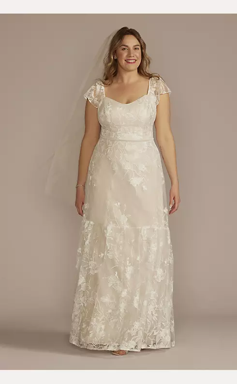 Recycled Lace Illusion Cap Sleeve Wedding Dress Image 1