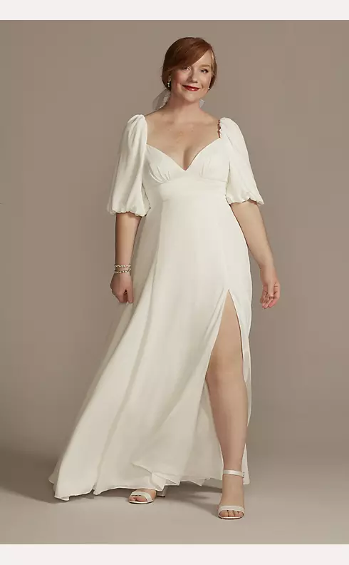 Bubble Sleeve Georgette V-Neck Wedding Dress Image 1