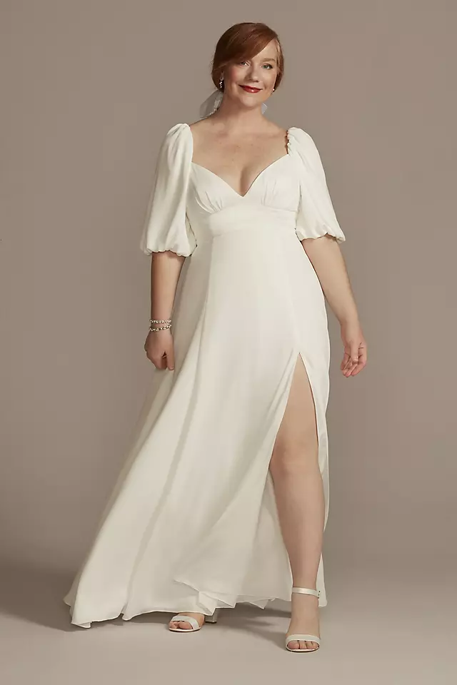 Bubble Sleeve Georgette V-Neck Wedding Dress Image
