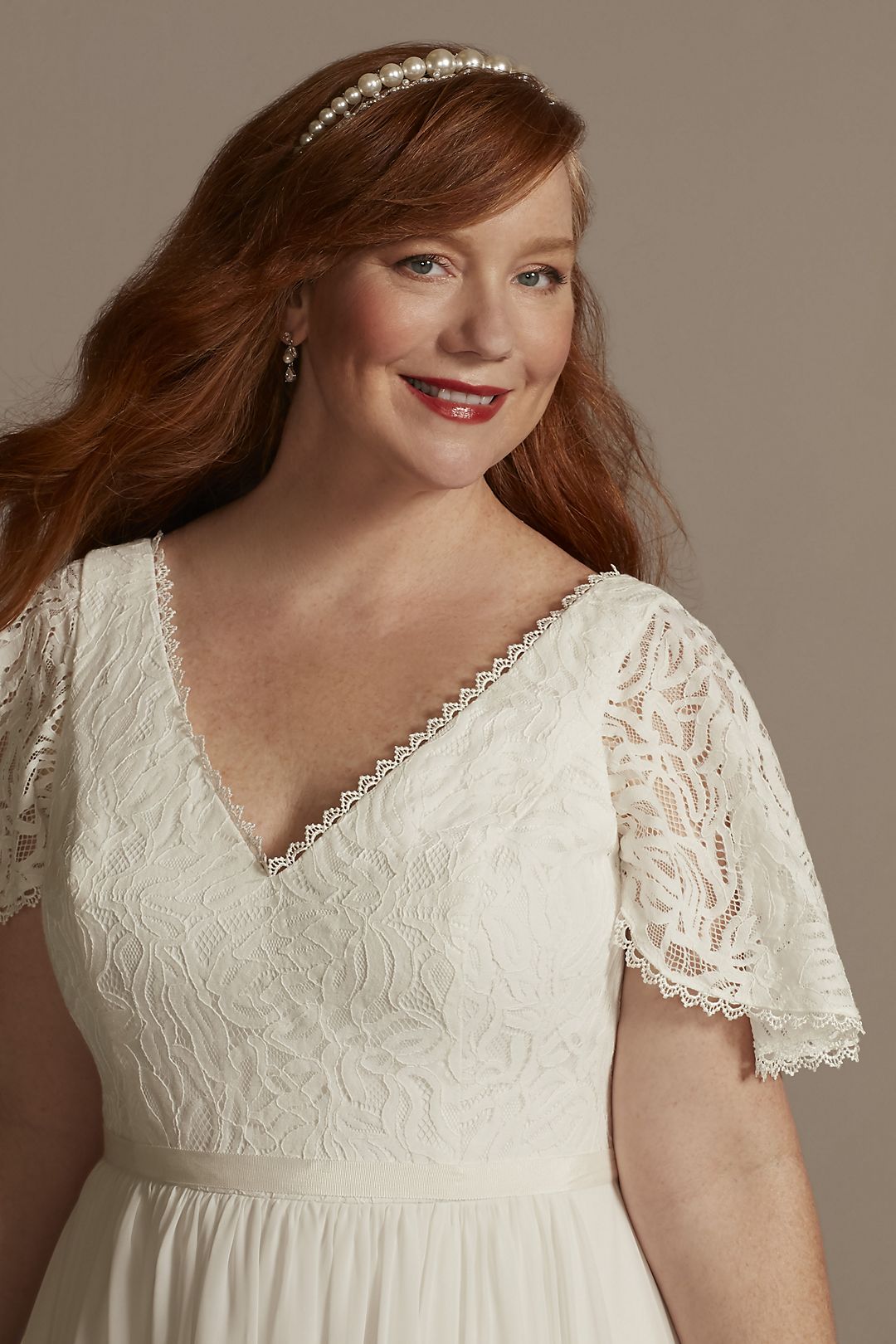 Lace Chiffon Flutter Sleeve A Line Wedding Dress Davids Bridal 1488