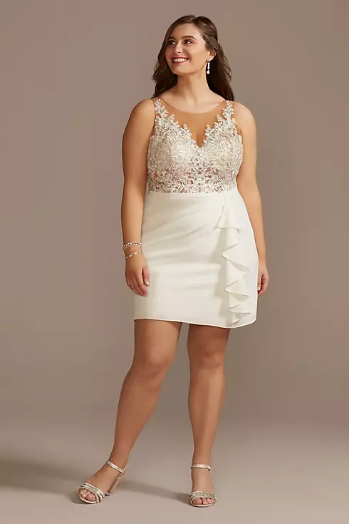 Sheer Lace Bodice Short Dress with Ruffle Skirt Image 1