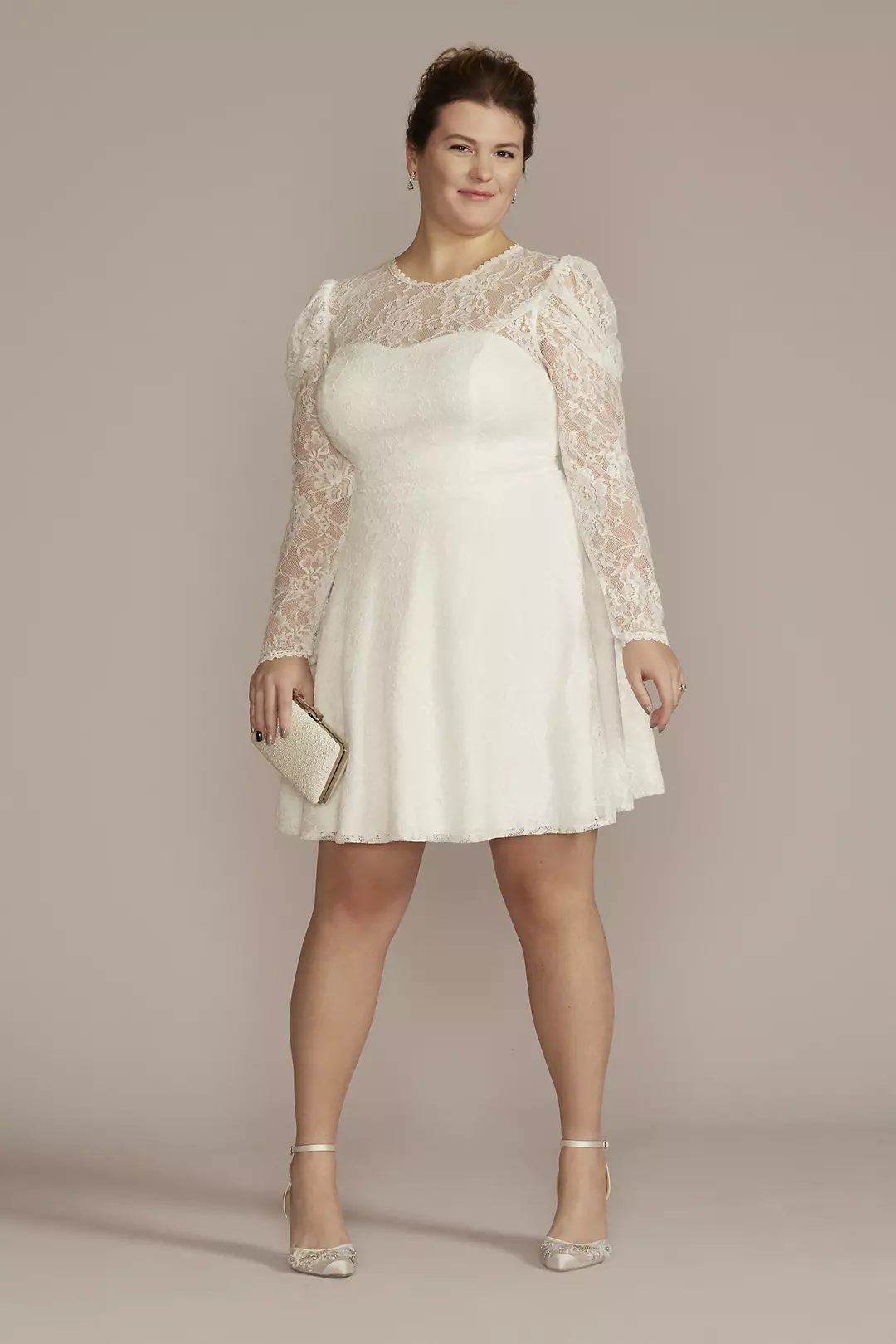 Allover Lace Puff Long Sleeve Mini Dress Image