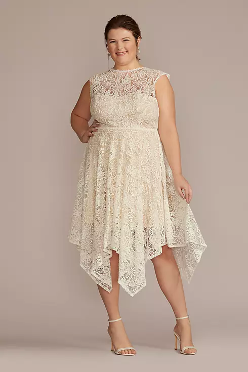 High Neck Lace Dress with Asymmetrical Skirt Image 1
