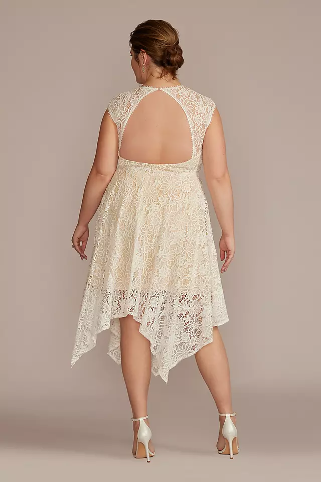 High Neck Lace Dress with Asymmetrical Skirt Image 2