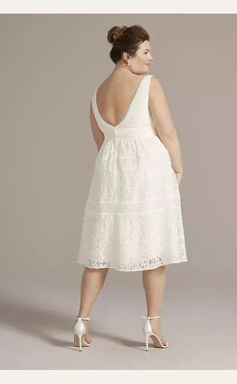 Midi-Length Lace V-Neck Dress with Banded Trim Image 2
