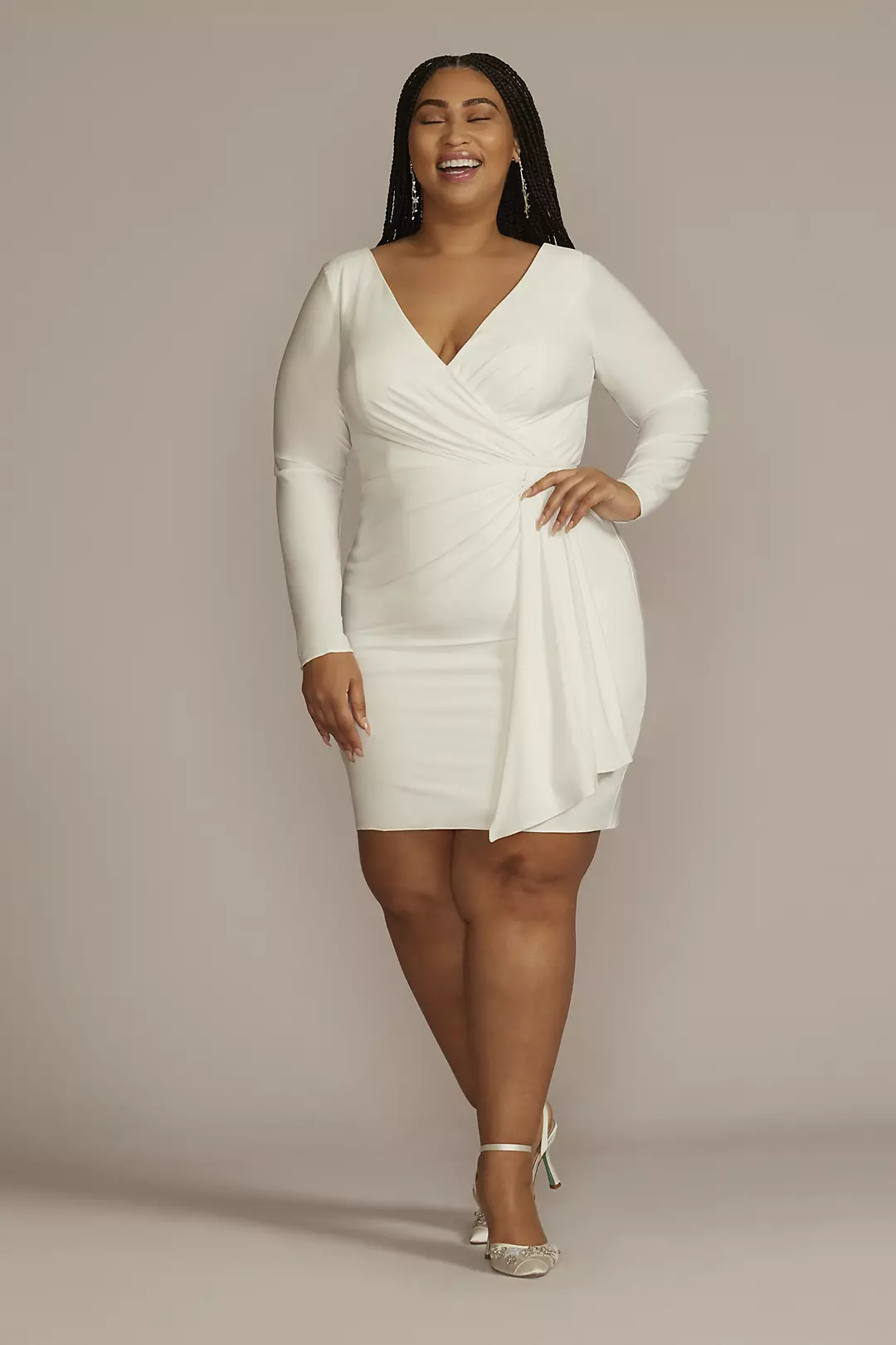 Long Sleeve Jersey Dress with Side Draping Image