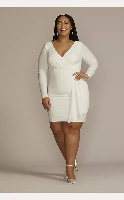 Long Sleeve Jersey Dress with Side Draping Image 1