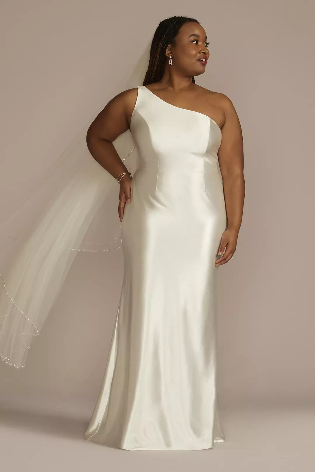 One-Shoulder Ruched Back Sheath Wedding Dress Image