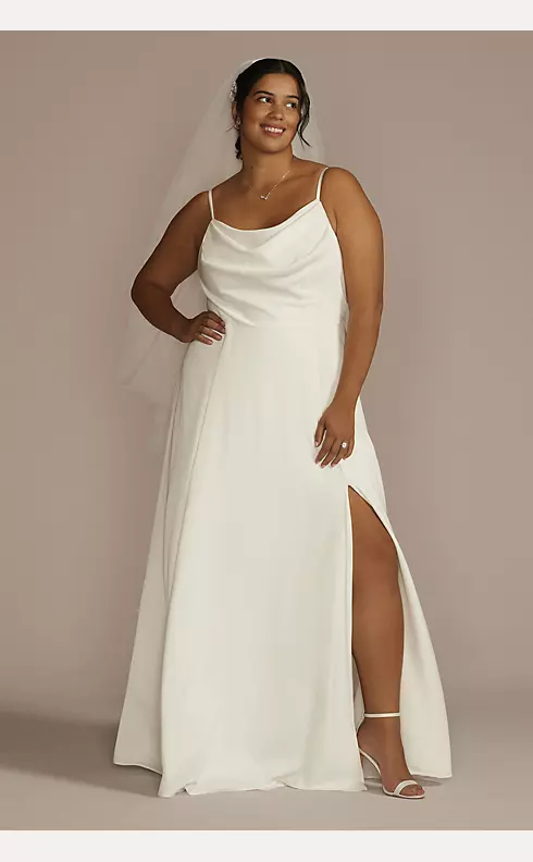 Cowl Neck Crepe Scoop Back A-Line Wedding Dress Image 1