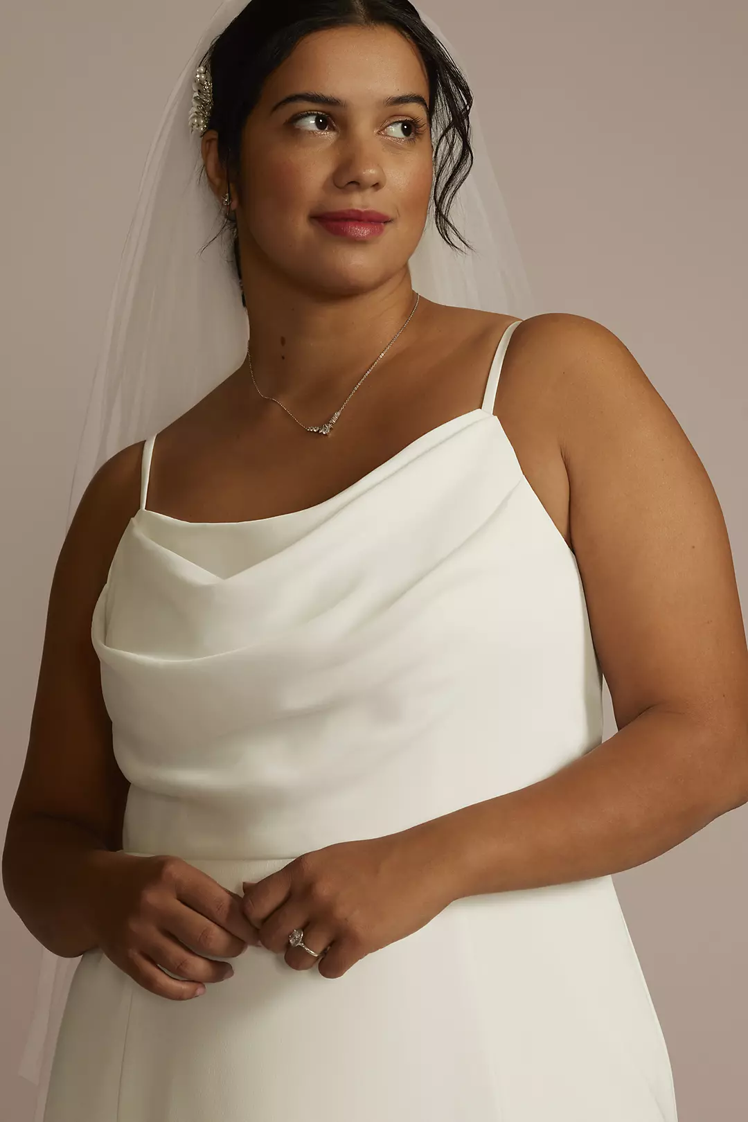 Cowl Neck Crepe Scoop Back A-Line Wedding Dress Image 3