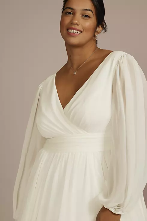 Long Billow Sleeve Chiffon A-Line Wedding Dress Image 3