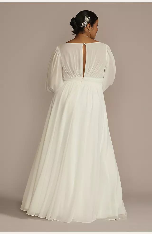 Long Billow Sleeve Chiffon A-Line Wedding Dress Image 2