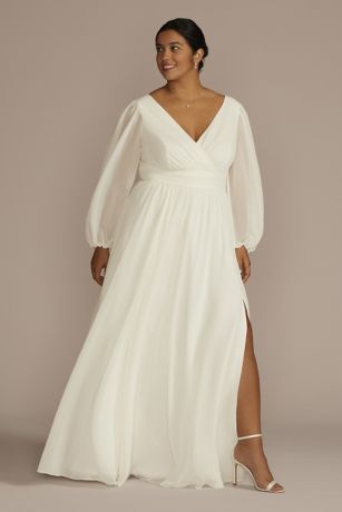 festspil tvetydigheden Dæmon Long Billow Sleeve Chiffon A-Line Wedding Dress | David's Bridal