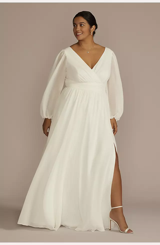 Long Billow Sleeve Chiffon A-Line Wedding Dress Image