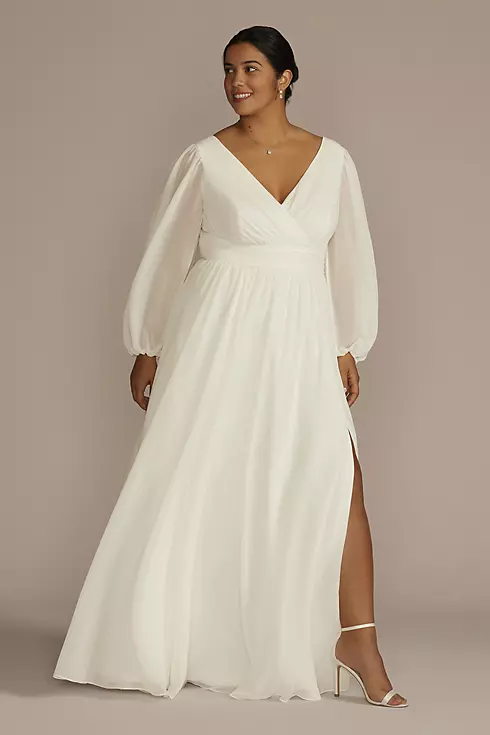 Long Billow Sleeve Chiffon A-Line Wedding Dress Image 1