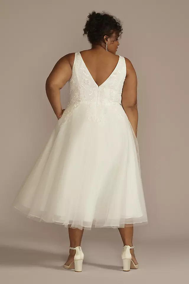Tea-Length Plunging Neckline Lace Wedding Dress Image 2
