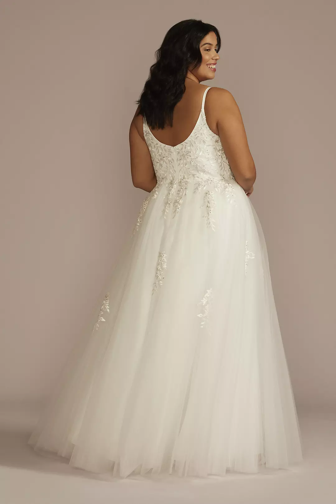 Scoop Back Lace Applique Tulle Wedding Dress