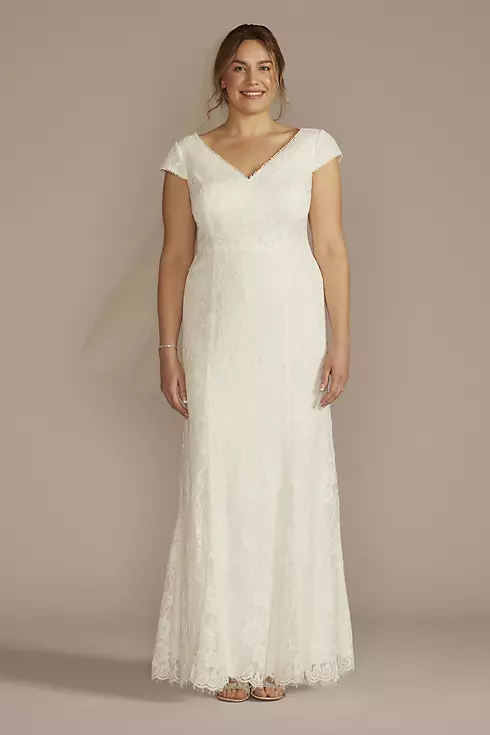 Allover Lace Cap Sleeve Mermaid Wedding Dress Image 1