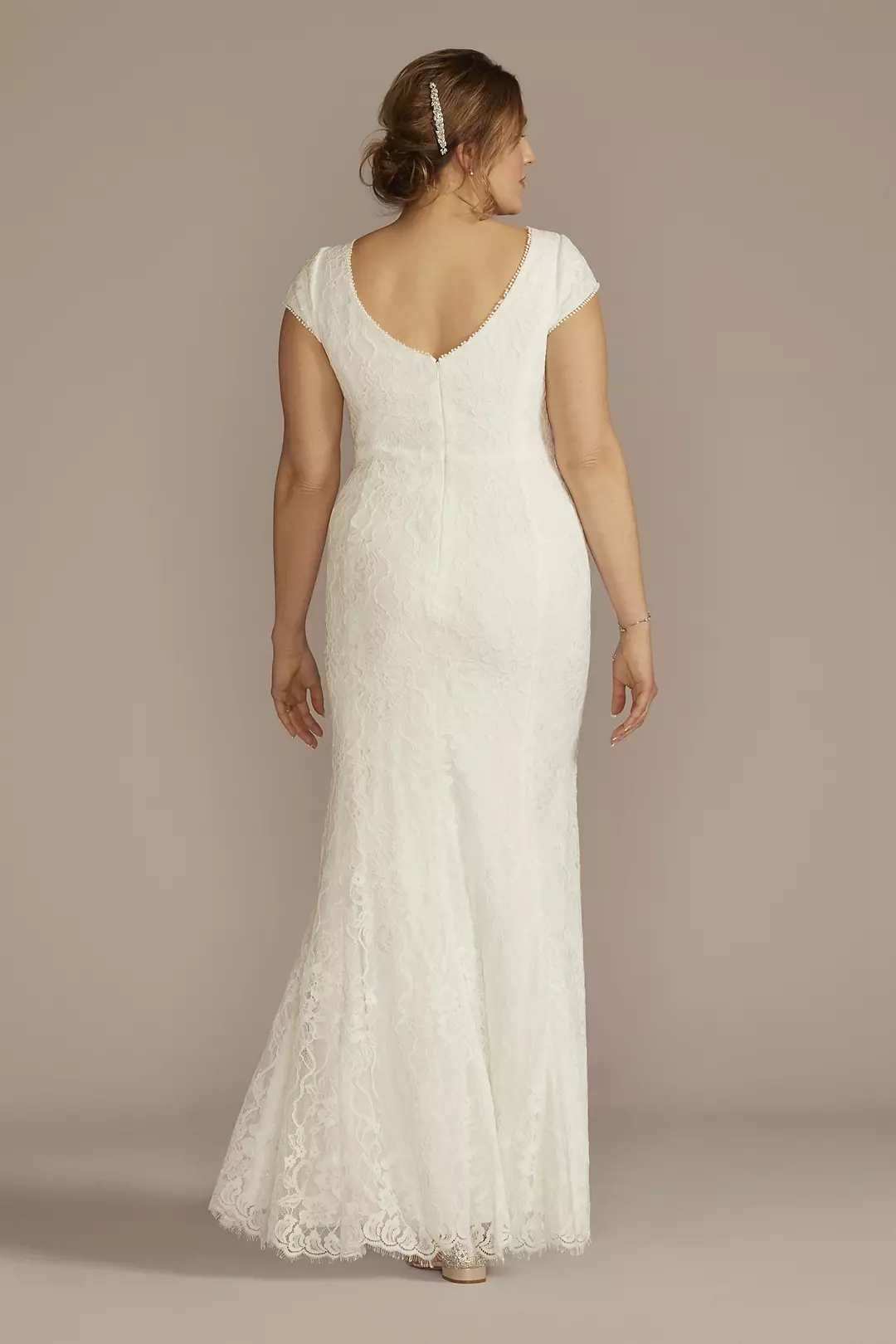 Allover Lace Cap Sleeve Mermaid Wedding Dress Image 2