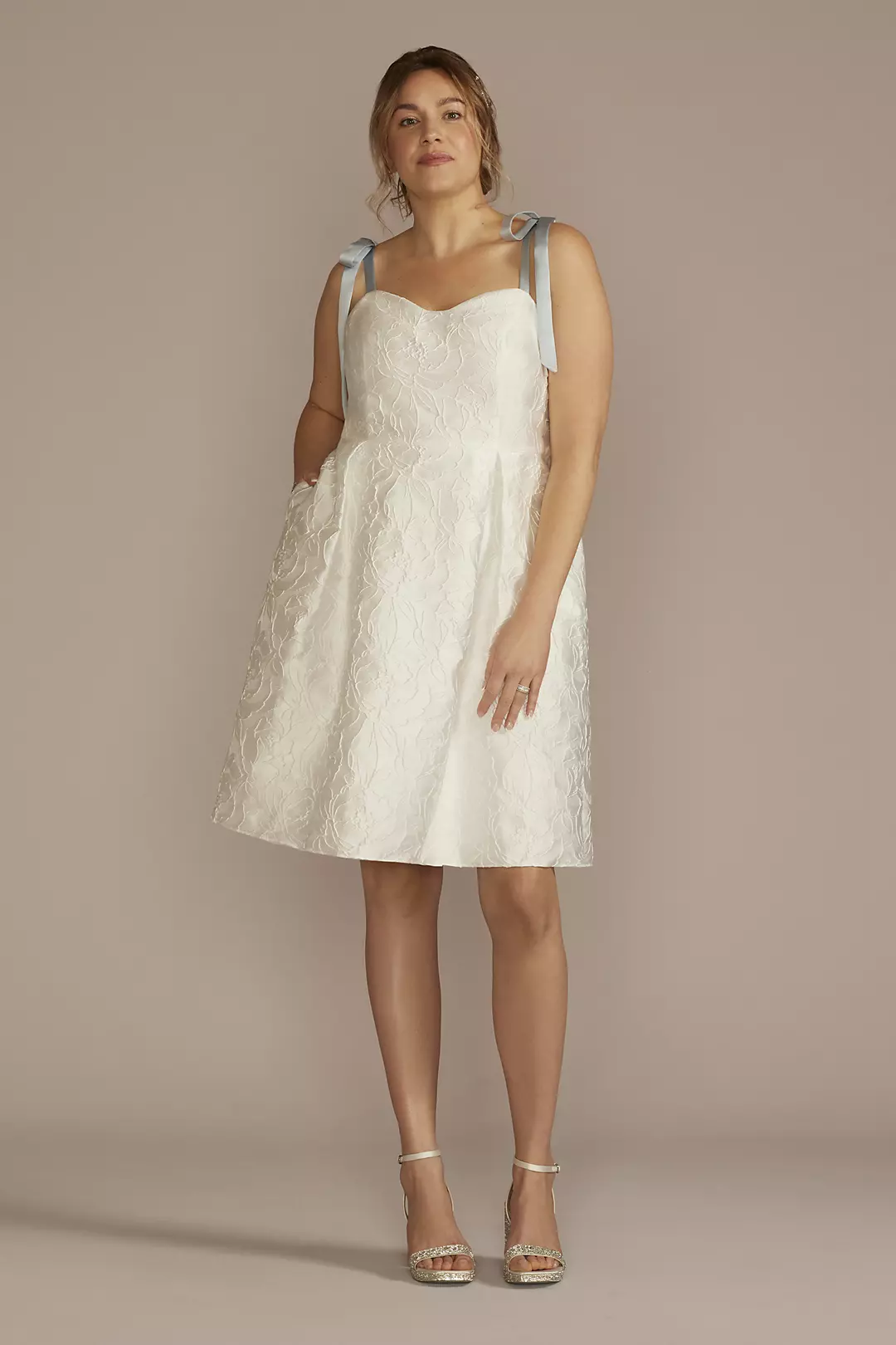 Short Jacquard A-Line Dress with Removable Straps | David's Short Jacquard A-Line Dress with Removable Straps | David's