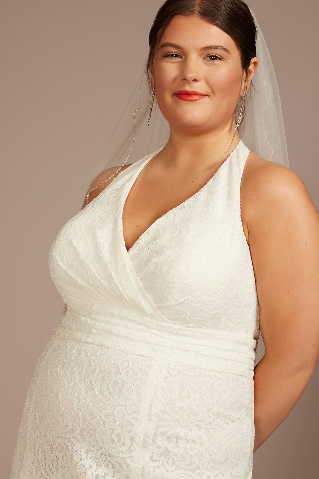 Allover Lace Halter Neck Sheath Wedding Dress Image 3