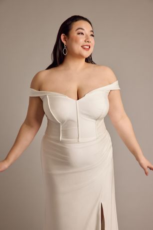Satin Off The Shoulder Sequin Off The Shoulder Wedding Dress main image 0