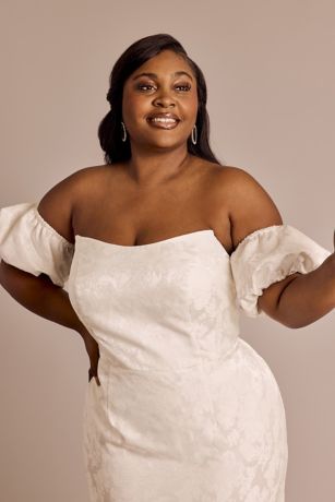 Jacquard Midi Dress with Removable Sleeves | David's Bridal