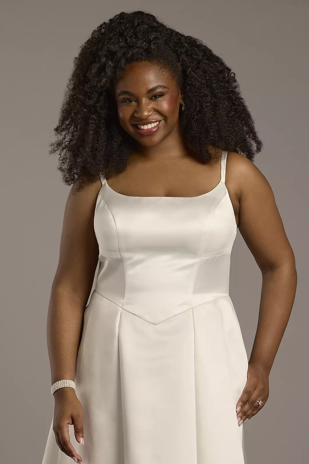 Satin Spaghetti Strap High-Low Dress | David's Bridal Satin Spaghetti Strap High-Low Dress | David's Bridal